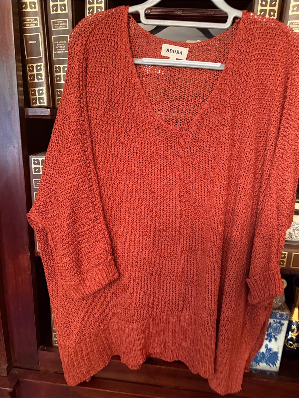 ADORA Oversized V-Neck Sweater in Rust Orange